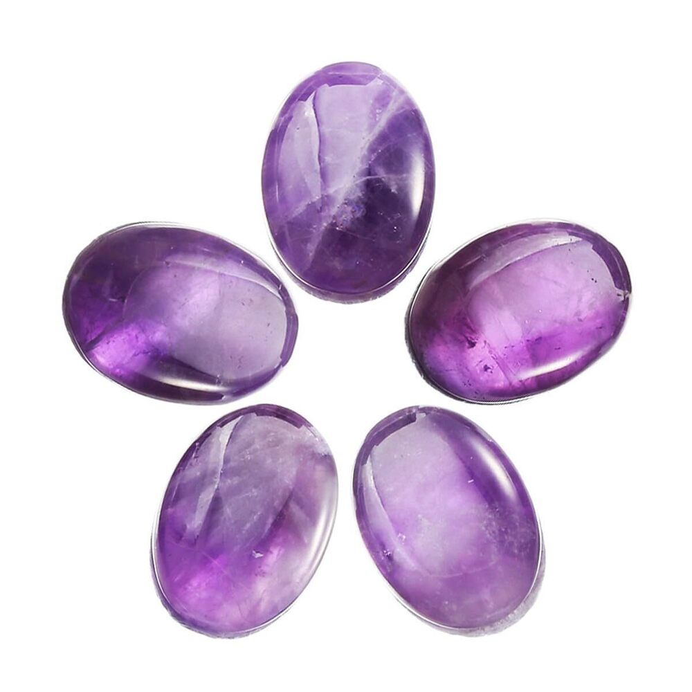 6234 Pack of 5 Oval Amethyst Cabochons for Jewelry Making, Stone Cabochons